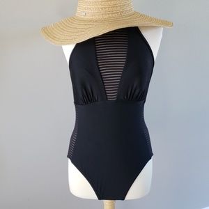 Black halter neck one piece swimsuit
